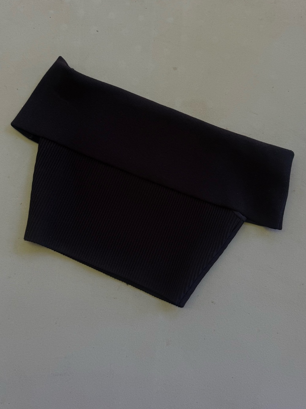 Babaton Black Ribbed Foldover Tube Top